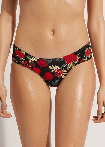 Abajo De Bikini Calzedonia Brazilian Reversible Ruched Nizza Mujer Rosas Rojas | CL1319CE