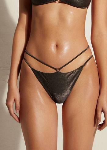 Abajo De Bikini Calzedonia Brazilian Side String Hollywood Mujer Negras | CL1320VD