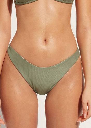 Abajo De Bikini Calzedonia Coated-Effect High-Cut Brazilian Antigua Mujer Verde | CL1363FM