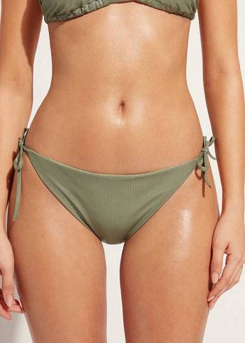 Abajo De Bikini Calzedonia Coated-Effect String Antigua Mujer Verde | CL1365HK