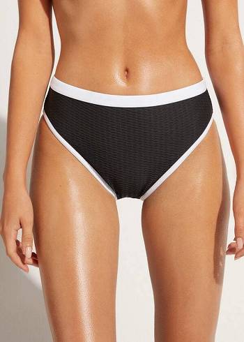 Abajo De Bikini Calzedonia High Cintura Coimbra Mujer Negras Blancas | CL1422XF