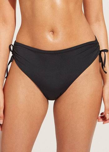 Abajo De Bikini Calzedonia High-Cintura Drawstring Indonesia Mujer Negras | CL1455WY