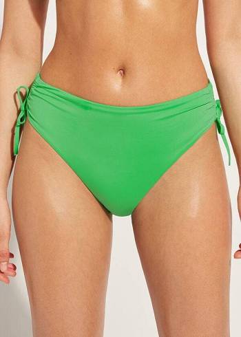 Abajo De Bikini Calzedonia High-Cintura Drawstring Indonesia Mujer Verde | CL1456EX