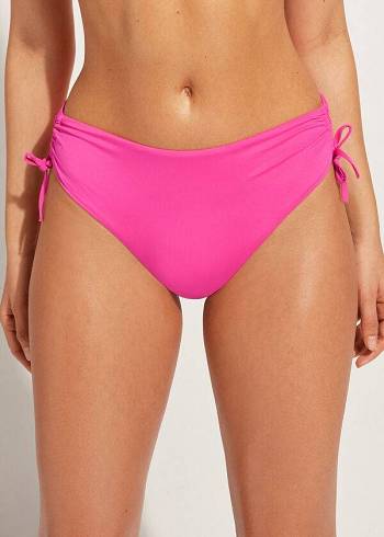 Abajo De Bikini Calzedonia High-Cintura Drawstring Indonesia Mujer Rosas | CL1457RW