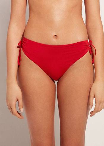Abajo De Bikini Calzedonia High-Cintura Drawstring Indonesia Mujer Rojas | CL1459YU