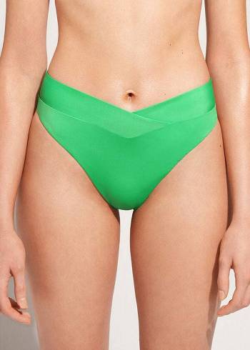 Abajo De Bikini Calzedonia High-Cintura V-Cut Brazilian Indonesia Mujer Verde | CL1462OR
