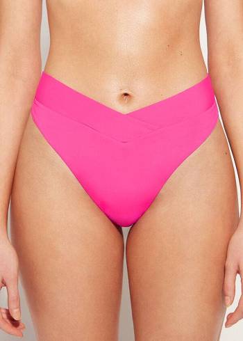 Abajo De Bikini Calzedonia High-Cintura V-Cut Brazilian Indonesia Mujer Rosas | CL1463PQ
