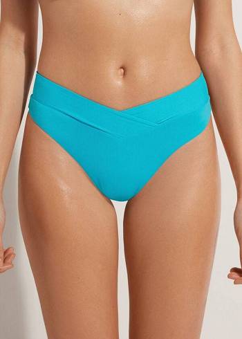 Abajo De Bikini Calzedonia High-Cintura V-Cut Brazilian Indonesia Mujer Turquesa | CL1464AP