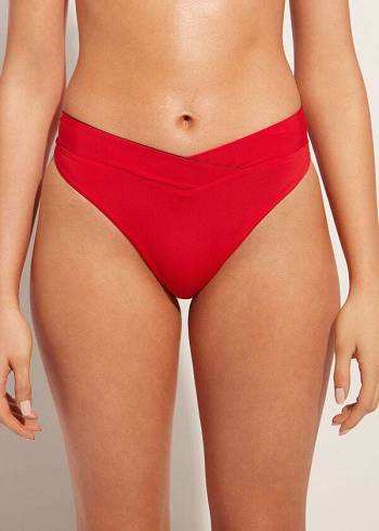 Abajo De Bikini Calzedonia High-Cintura V-Cut Brazilian Indonesia Mujer Rojas | CL1465SO