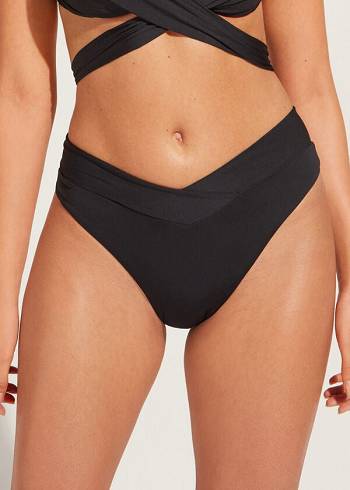 Abajo De Bikini Calzedonia High-Cintura V-Cut Brazilian Indonesia Eco Mujer Negras | CL1466DN