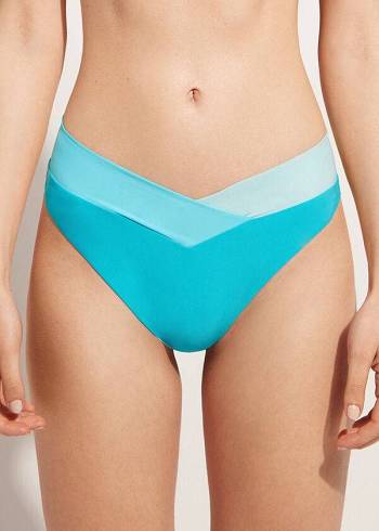 Abajo De Bikini Calzedonia High-Cut Brazilian Azzorre Mujer Turquesa Verde | CL1439SO