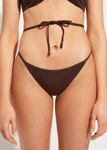 Abajo De Bikini Calzedonia High-Cut Brazilian Islamorada Mujer Cafe Marrones | CL1440DN