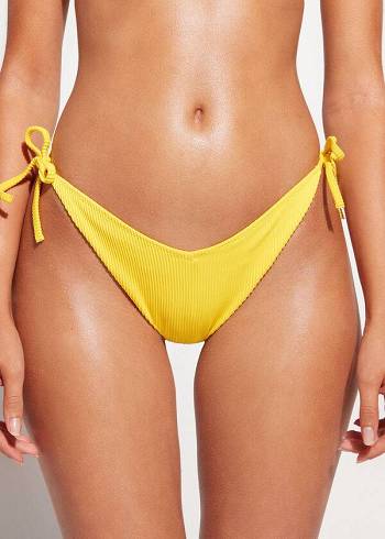 Abajo De Bikini Calzedonia High Cut V-shaped Brazilian New York Mujer Amarillo | CL1400NB