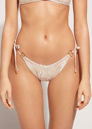 Abajo De Bikini Calzedonia High V-Cut Brazilian Melbourne Mujer Doradas | CL1411PQ