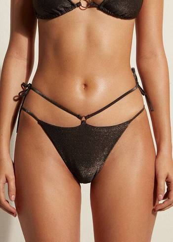 Abajo De Bikini Calzedonia Lamé Brazilian Side String Hollywood Mujer Negras | CL1485YU