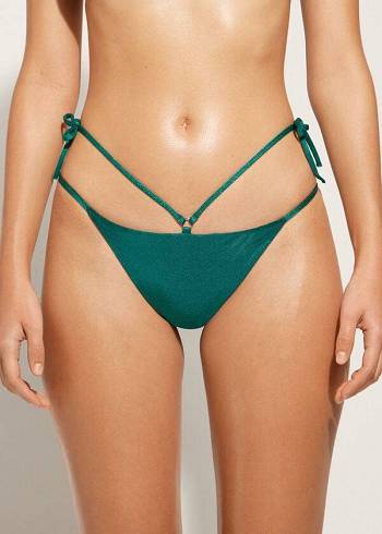 Abajo De Bikini Calzedonia Lamé Brazilian Side String Hollywood Mujer Verde | CL1486UT
