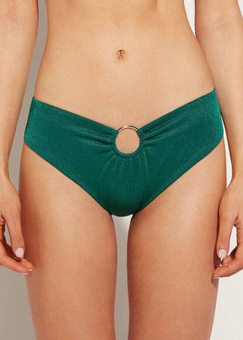 Abajo De Bikini Calzedonia Lamé High Cintura Hollywood Mujer Verde | CL1488OR