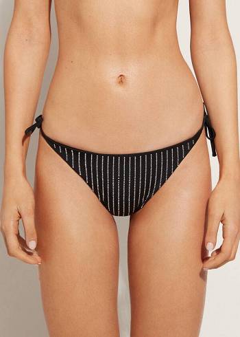 Abajo De Bikini Calzedonia Rhinestone Brazilian String Shanghai Mujer Negras | CL1516AP