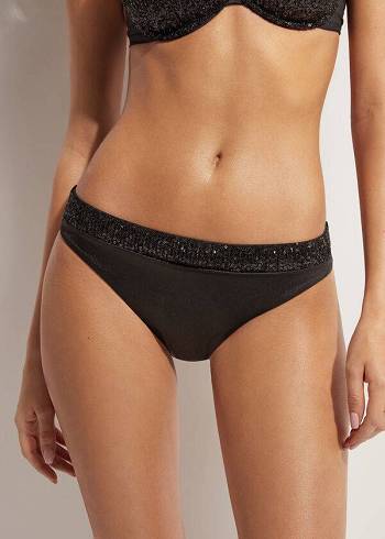 Abajo De Bikini Calzedonia Sequined Cannes Mujer Negras | CL1534EX