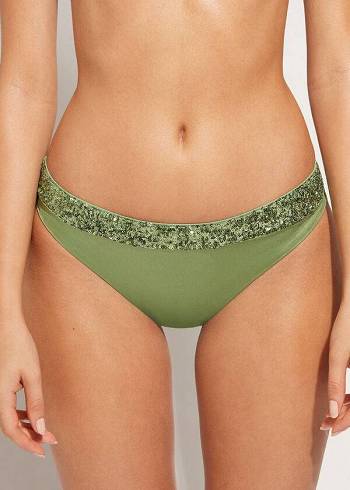 Abajo De Bikini Calzedonia Sequined Cannes rosa Mujer Verde | CL1538UT