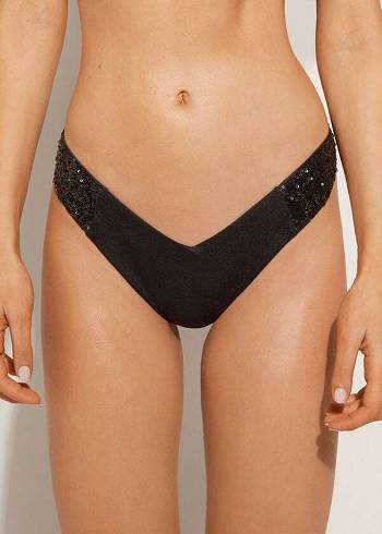 Abajo De Bikini Calzedonia Sequined High-Cut Brazilian Cannes Cheeky Mujer Negras | CL1545FM