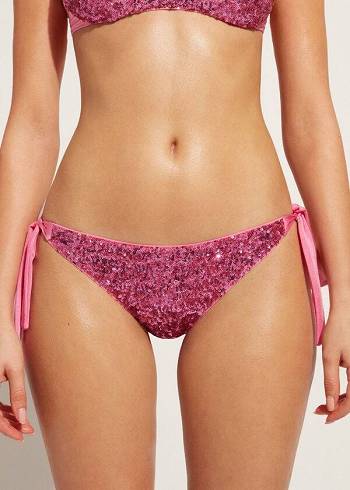 Abajo De Bikini Calzedonia Sequined Side-Tie Cannes Mujer Rosas | CL1550LH