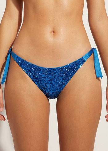 Abajo De Bikini Calzedonia Sequined Side-Tie Cannes Mujer Azules | CL1551ZG