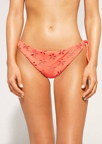 Abajo De Bikini Calzedonia Side Tie Brazilian Corfù Mujer Coral Naranjas | CL1558QZ