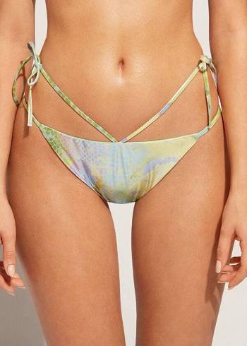 Abajo De Bikini Calzedonia Snake-Pattern Brazilian String Las Palmas Mujer Verde | CL1574JJ