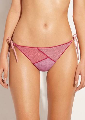 Abajo De Bikini Calzedonia String Tie Lamé Lisbona Mujer Rosas | CL1621SO