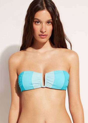 Arriba De Bikini Calzedonia Acolchado Bandeau Azzorre Mujer Turquesa | CL1784LH
