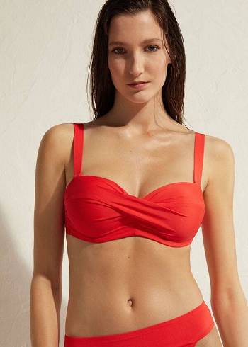 Arriba De Bikini Calzedonia Acolchado Bandeau Indonesia Mujer Rojas | CL1791MA