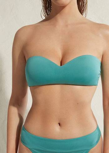 Arriba De Bikini Calzedonia Acolchado Bandeau Indonesia Eco Mujer Turquesa | CL1793WY