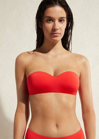 Arriba De Bikini Calzedonia Acolchado Bandeau Indonesia Eco Mujer Rojas | CL1795RW