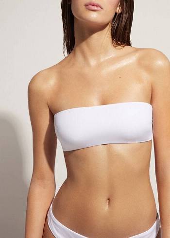 Arriba De Bikini Calzedonia Acolchado Bandeau Indonesia Eco rosa Mujer Blancas | CL1802AP
