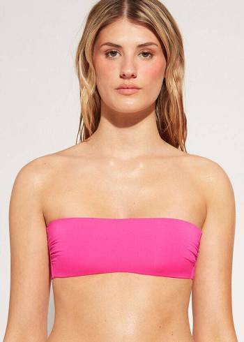 Arriba De Bikini Calzedonia Acolchado Bandeau Indonesia Eco rosa Mujer Rosas | CL1805FM
