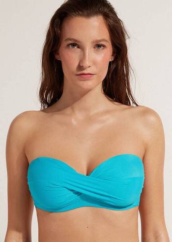 Arriba De Bikini Calzedonia Acolchado Bandeau Indonesia Strapless Mujer Turquesa | CL1811ZG