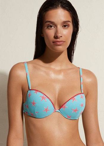 Arriba De Bikini Calzedonia Acolchado Push-up Buenos Aires Mujer Azul Marino | CL1837ZG