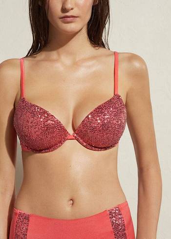 Arriba De Bikini Calzedonia Acolchado Push-Up Cannes Mujer Rosas | CL1838XF