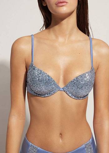 Arriba De Bikini Calzedonia Acolchado Push-Up Cannes Mujer Azules | CL1839CE