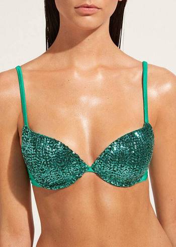 Arriba De Bikini Calzedonia Acolchado Push-Up Cannes Mujer Verde | CL1840VD