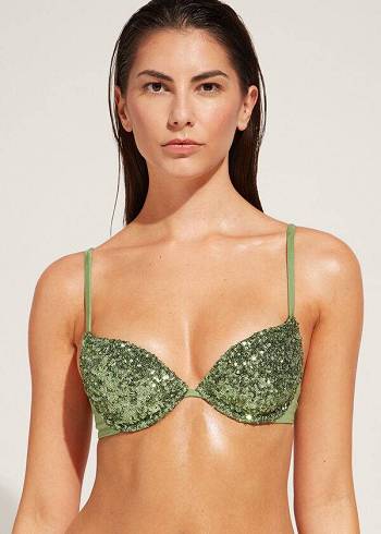 Arriba De Bikini Calzedonia Acolchado Push-Up Cannes rosa Mujer Verde | CL1842NB