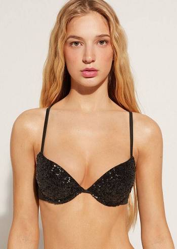 Arriba De Bikini Calzedonia Acolchado Push-Up Cannes rosa Mujer Negras | CL1843MA