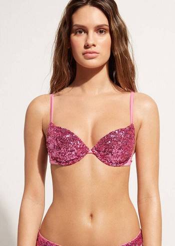 Arriba De Bikini Calzedonia Acolchado Push-Up Cannes rosa Mujer Rosas | CL1844QZ
