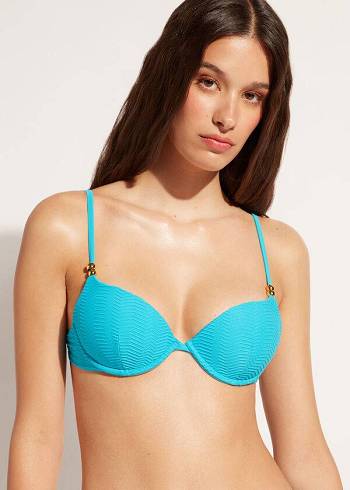 Arriba De Bikini Calzedonia Acolchado Push-Up Casablanca Mujer Turquesa | CL1849YU