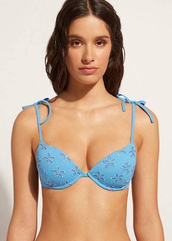 Arriba De Bikini Calzedonia Acolchado Push-Up Corfù Mujer Azules | CL1851IS