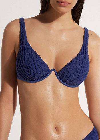 Arriba De Bikini Calzedonia Acolchado Push-up Marrakech Mujer Azul Marino | CL1864XF