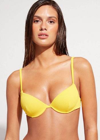 Arriba De Bikini Calzedonia Acolchado Push-up New York Mujer Amarillo | CL1873RW