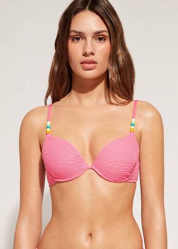 Arriba De Bikini Calzedonia Acolchado Push-Up San Diego Mujer Rosas | CL1877IS