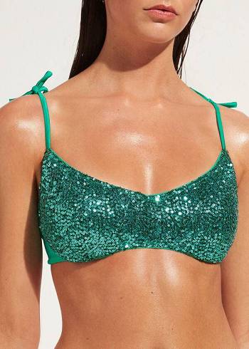Arriba De Bikini Calzedonia Acolchado Tank-Estilo Cannes Mujer Verde | CL1884GL